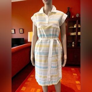 Vintage Courreges Paris 1970s Aqua/yellow/white French Striped Dress-M/L